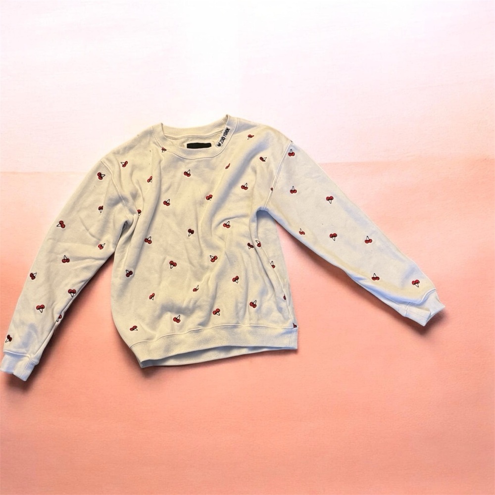 Zoo York White Crewneck Sweater with Red Cherry Embroidery